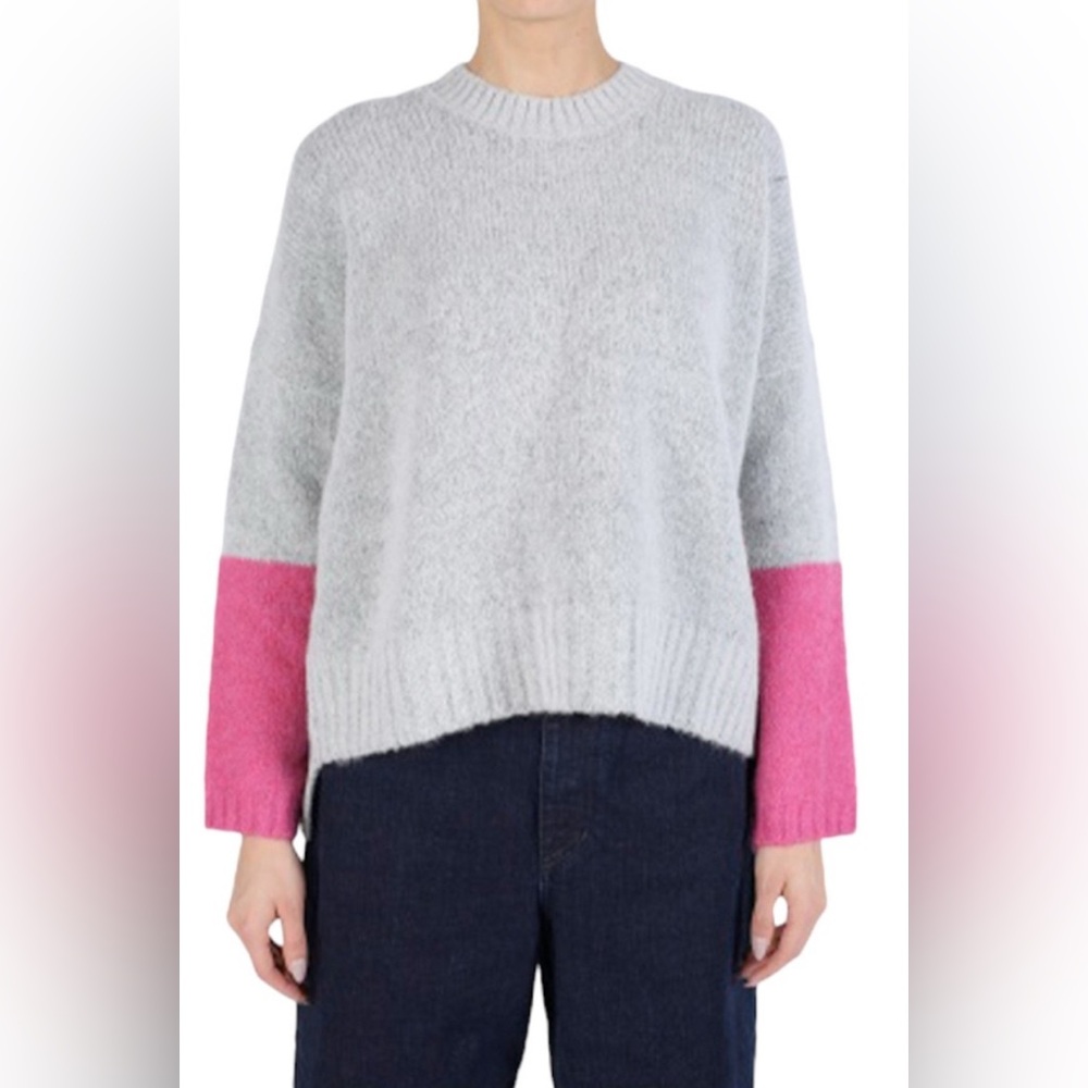 DIESEL M DULCESY Womens Pullover Jumper Sweater Crew Wool Blend Gray Pink Italy